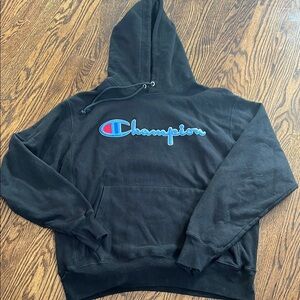 Champion Black Hoodie with Blue Logo